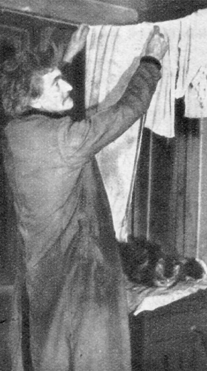 Tendiendo ropa con un gato